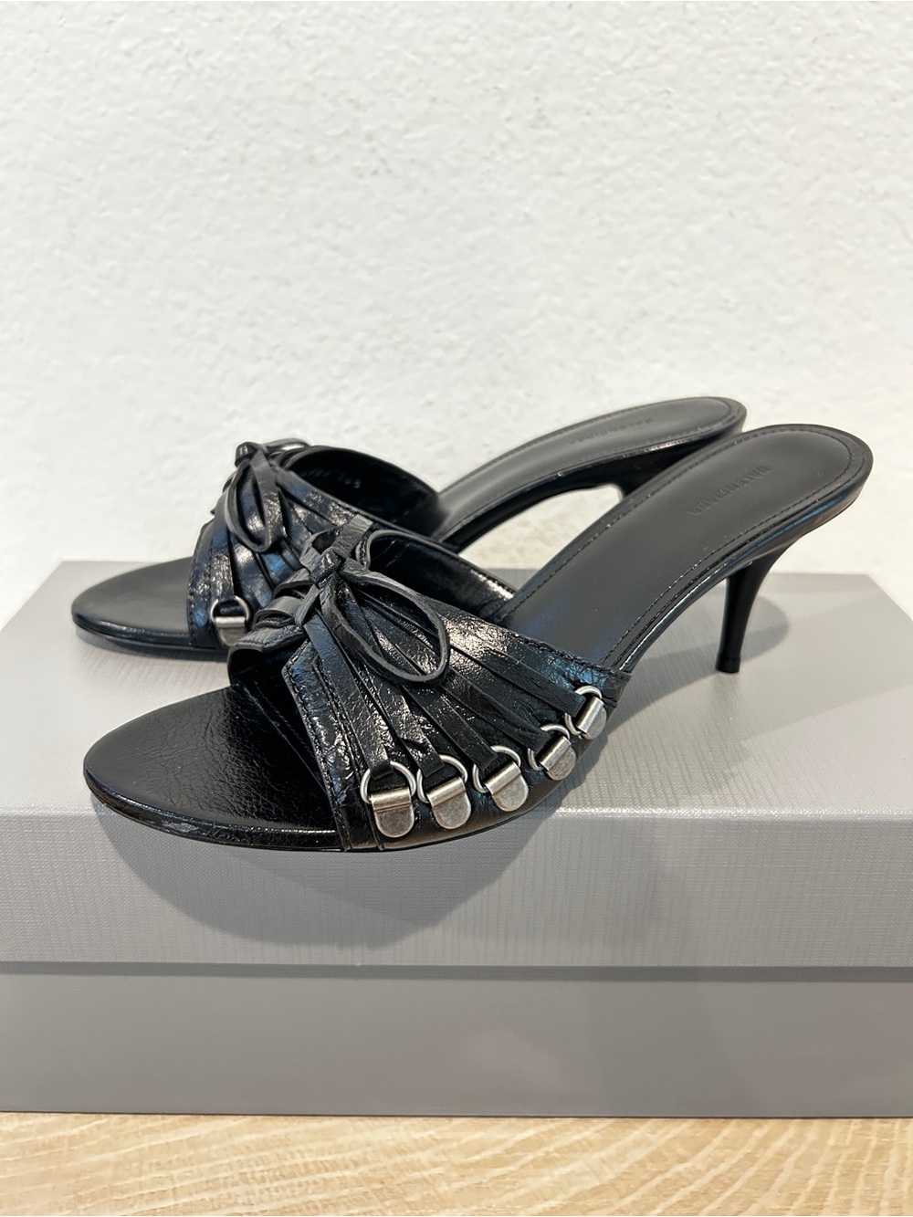 NIB Balenciaga Cagole Heeled Sandals Black Arena Lambskin, Size 36.5, $890Retail